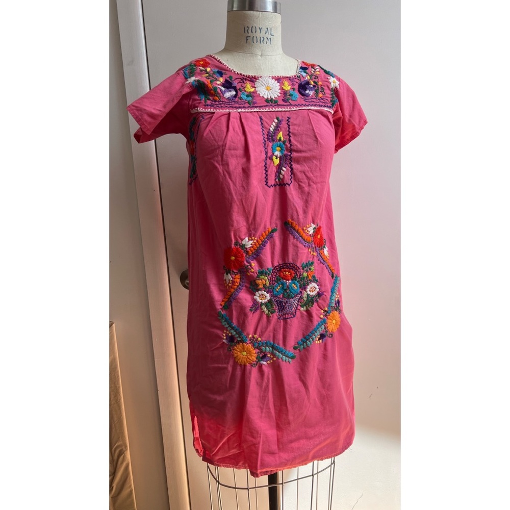Pink Mexican embroidered dress